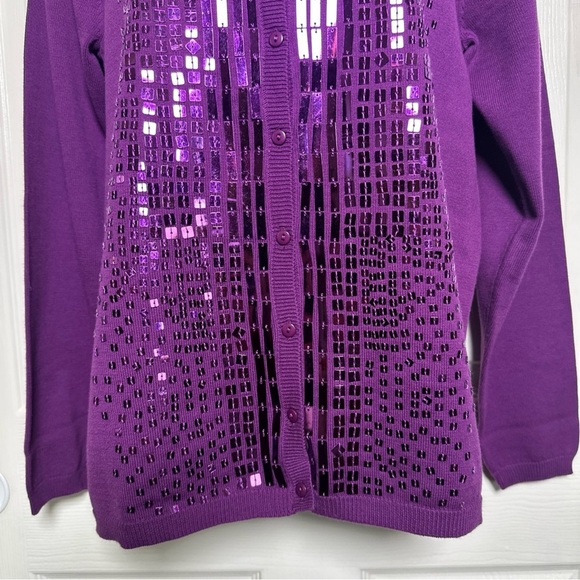 Victor Costa Purple Sequin Sweatshirt Cardigan Party Holiday - Picture 6 of 12
